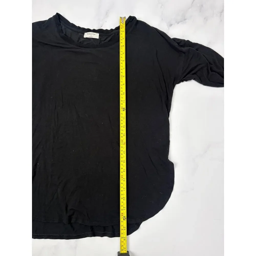 Aritzia Babaton Black Long Sleeve Top Side Slit High Low Hem Relaxed Fit Size M
